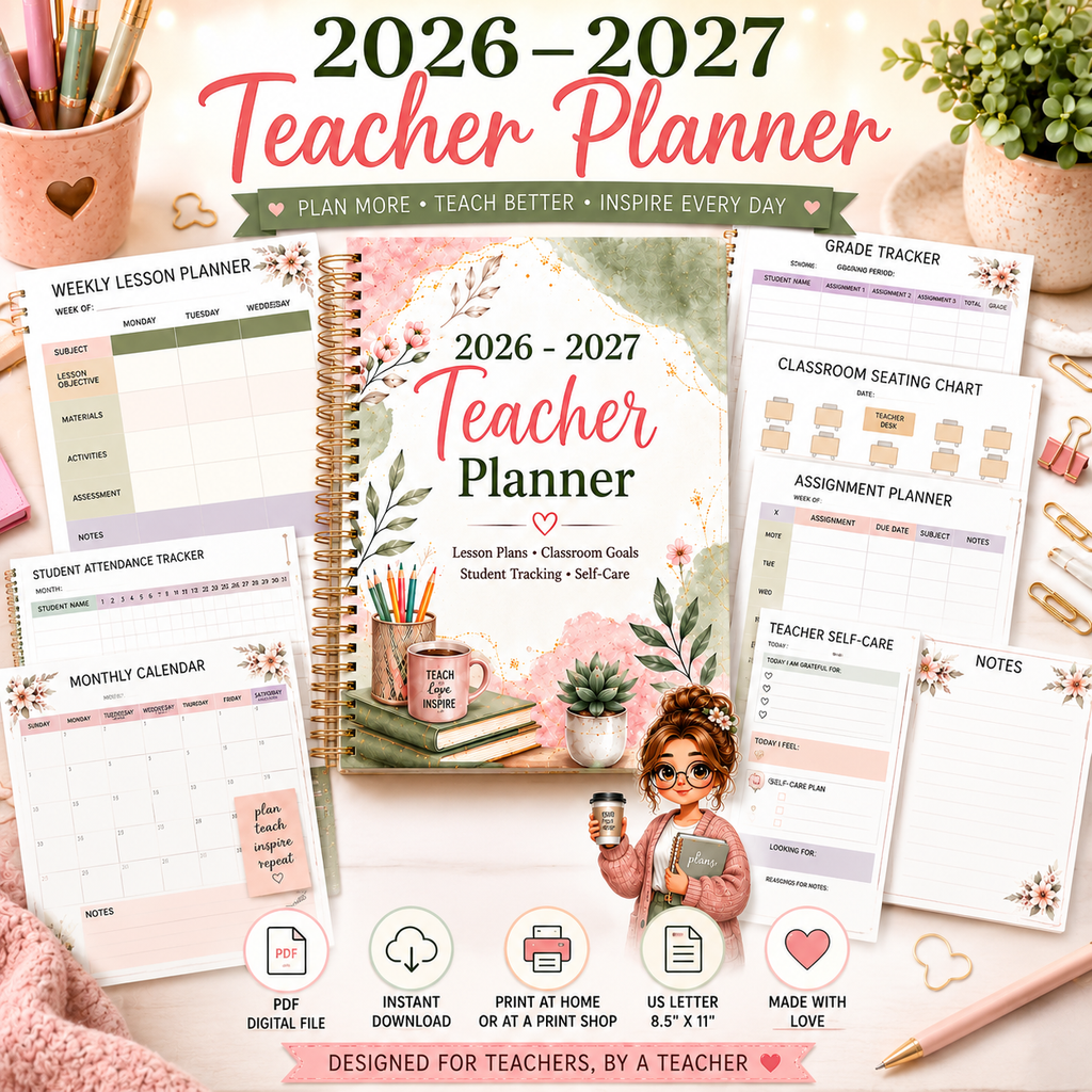 2026–2027 Teacher Planner Printable | Lesson Planner | Classroom Organizer | Digital Teacher Planner PDF | Homeschool Planner | Instant Download
