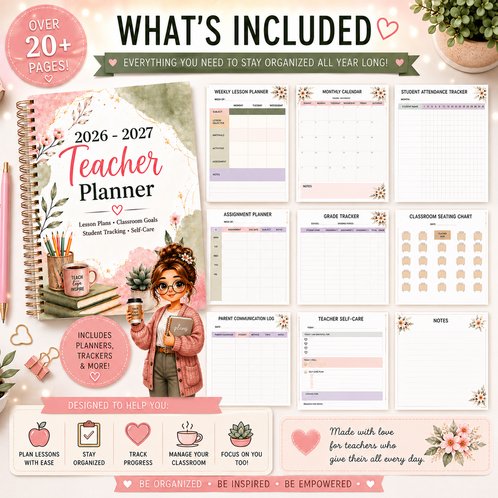 2026–2027 Teacher Planner Printable | Lesson Planner | Classroom Organizer | Digital Teacher Planner PDF | Homeschool Planner | Instant Download