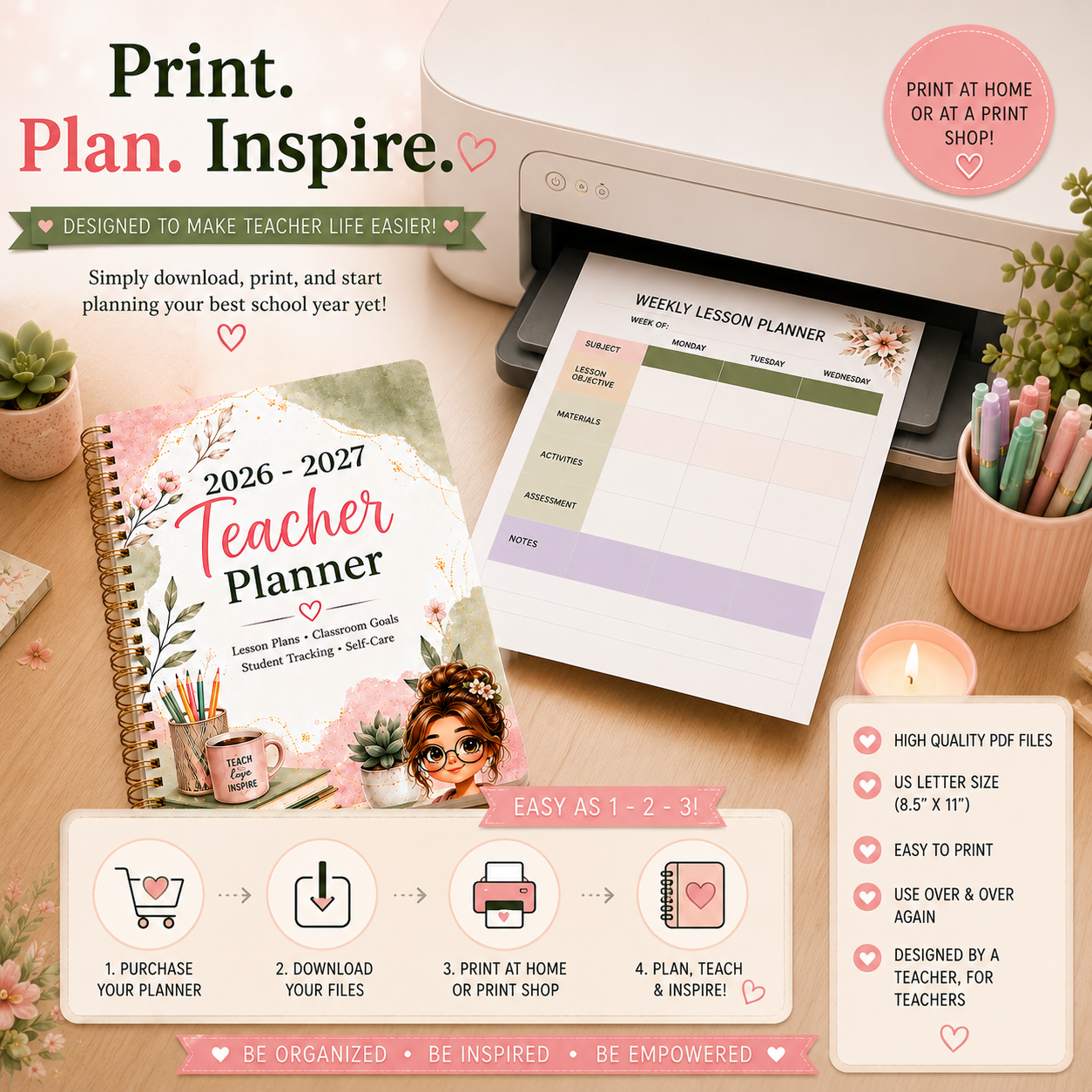2026–2027 Teacher Planner Printable | Lesson Planner | Classroom Organizer | Digital Teacher Planner PDF | Homeschool Planner | Instant Download