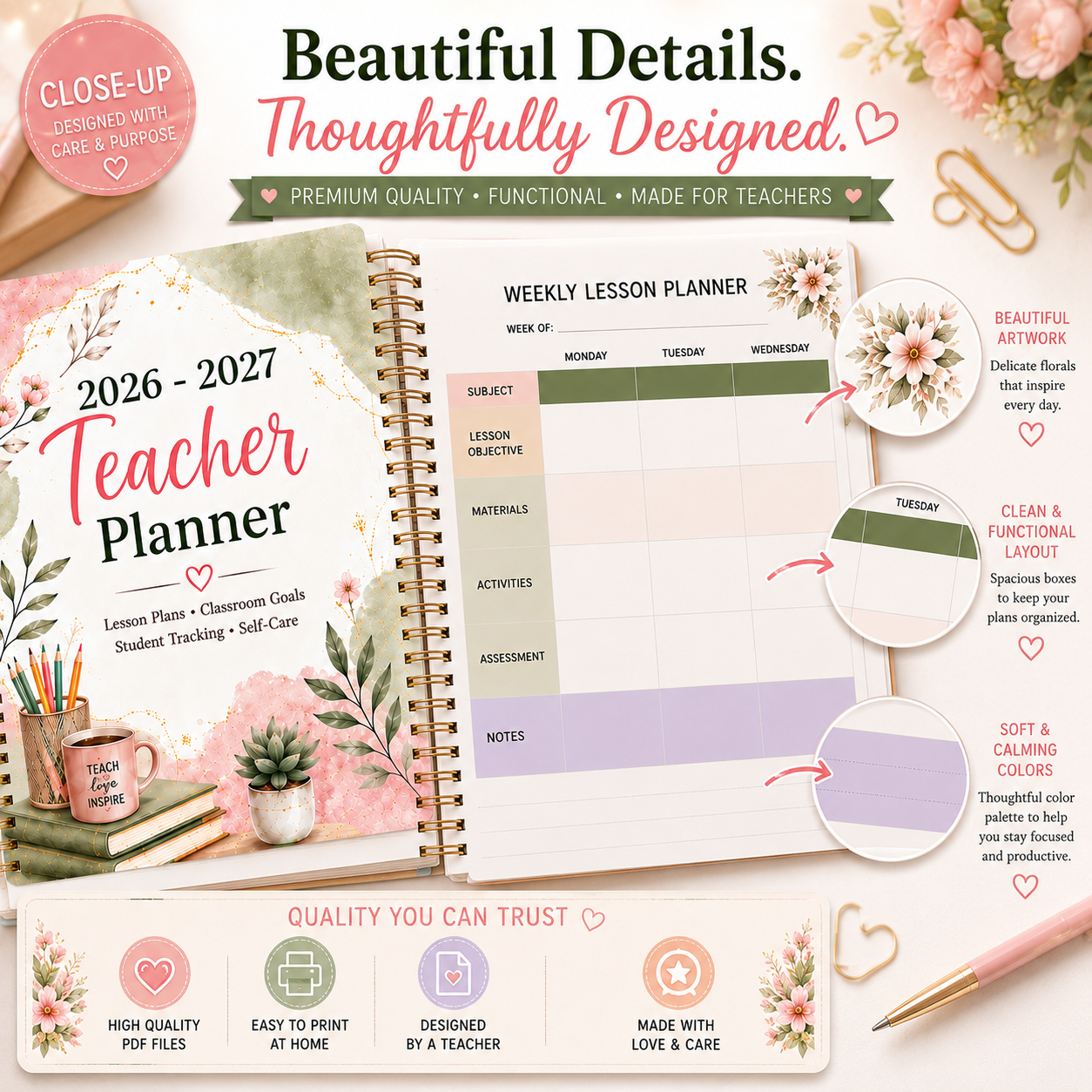 2026–2027 Teacher Planner Printable | Lesson Planner | Classroom Organizer | Digital Teacher Planner PDF | Homeschool Planner | Instant Download