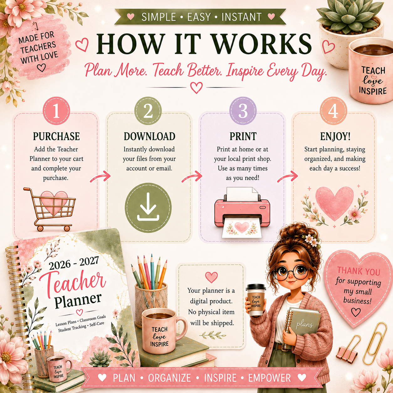 2026–2027 Teacher Planner Printable | Lesson Planner | Classroom Organizer | Digital Teacher Planner PDF | Homeschool Planner | Instant Download