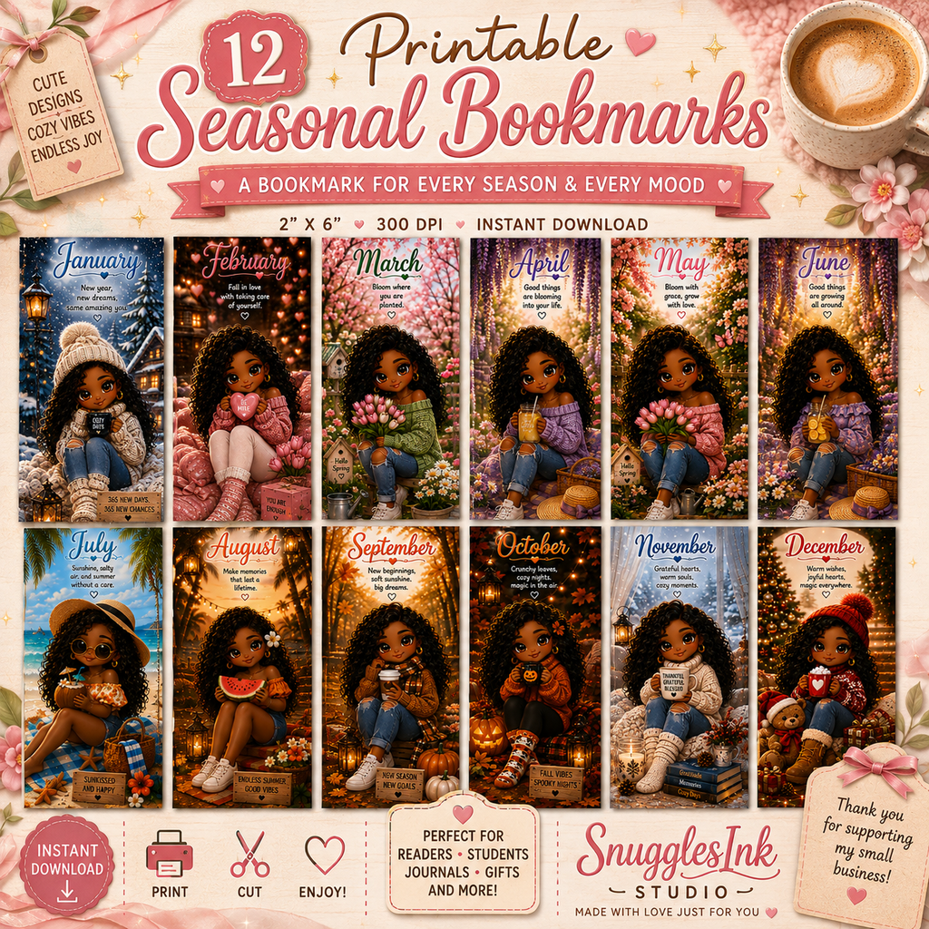 12-Month Printable Seasonal Bookmarks | 2" × 6" Digital Bookmark Set