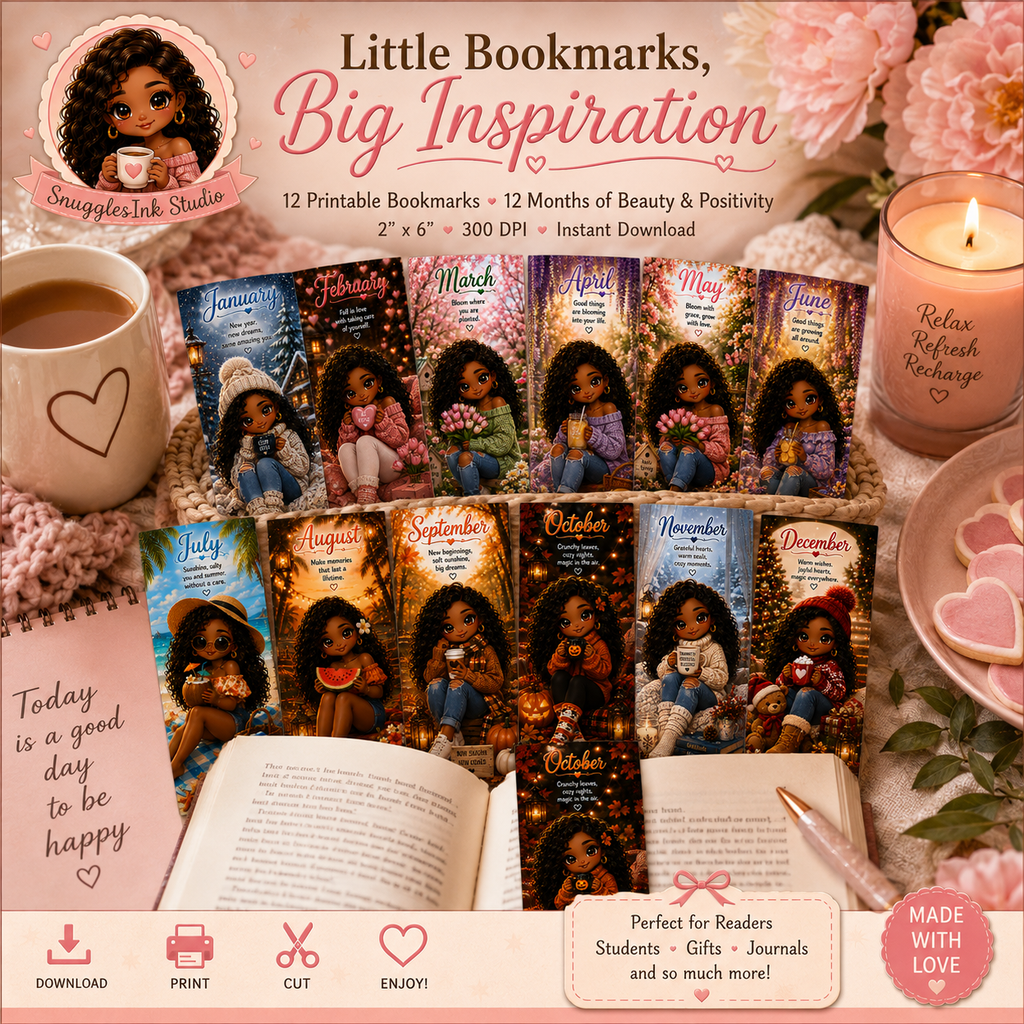 12-Month Printable Seasonal Bookmarks | 2" × 6" Digital Bookmark Set