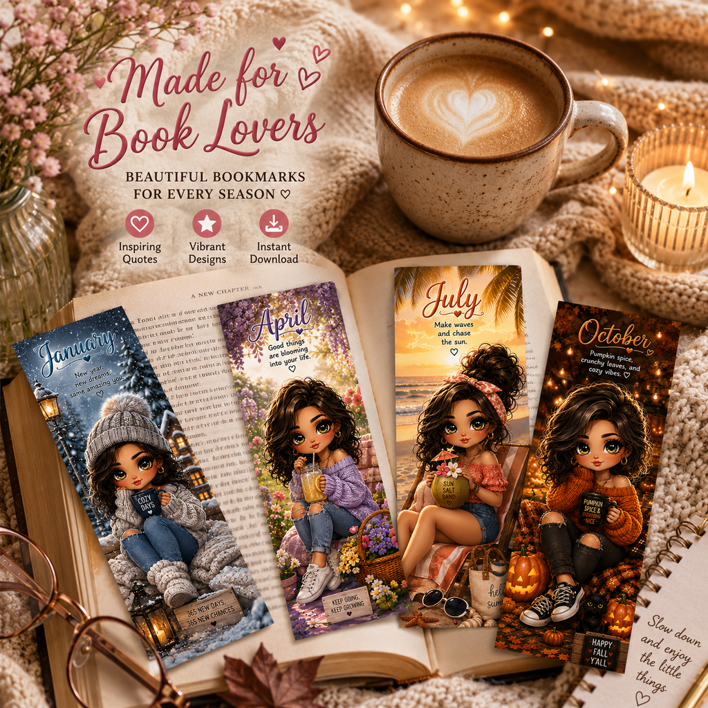 12 Seasonal Printable Bookmarks | Monthly Digital Bookmark Set