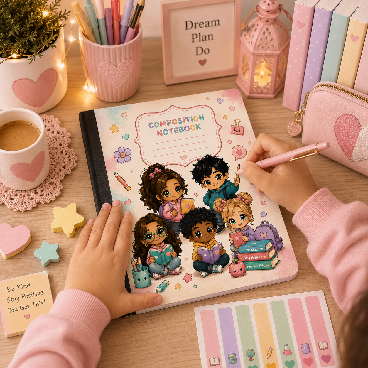 Kawaii School Composition Notebook Cover Design | Printable Digital Cover | Cute Chibi Classroom Theme | Instant Download