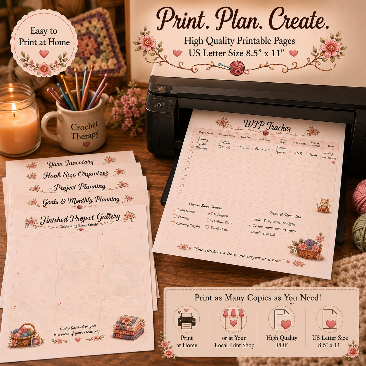 2026 Crochet Project Planner Printable | Crochet Journal | Yarn Inventory & Hook Organizer | WIP Tracker | Crochet Planner PDF | Instant Download