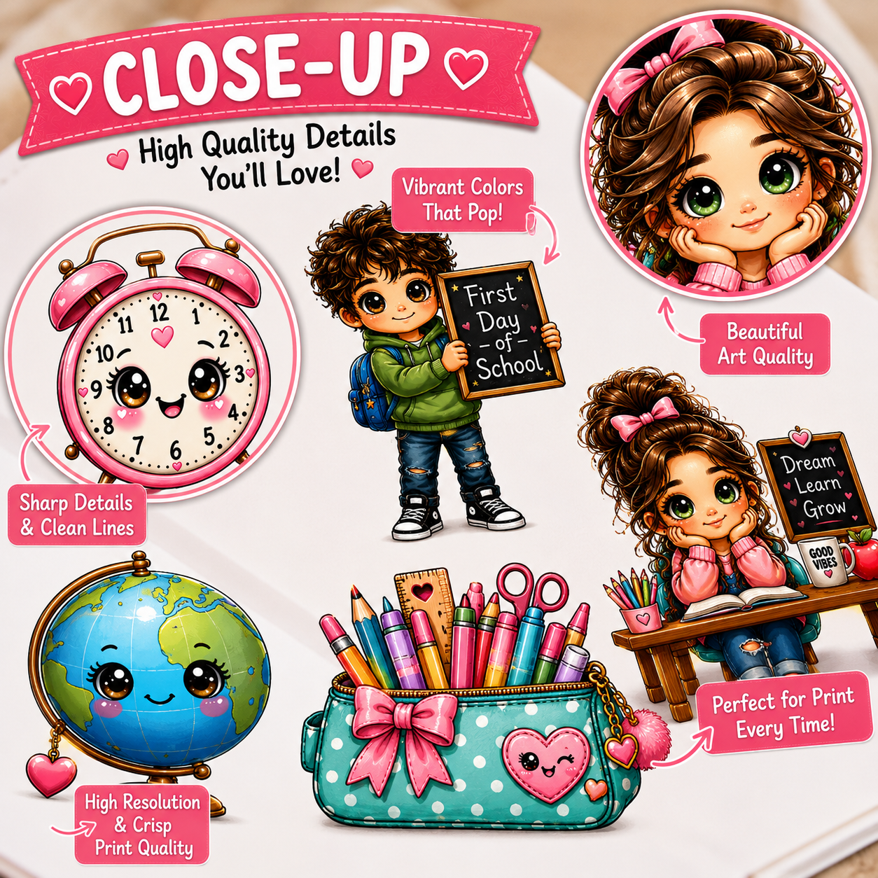 Back to School Kawaii Clip Art Bundle | 15 PNG Designs