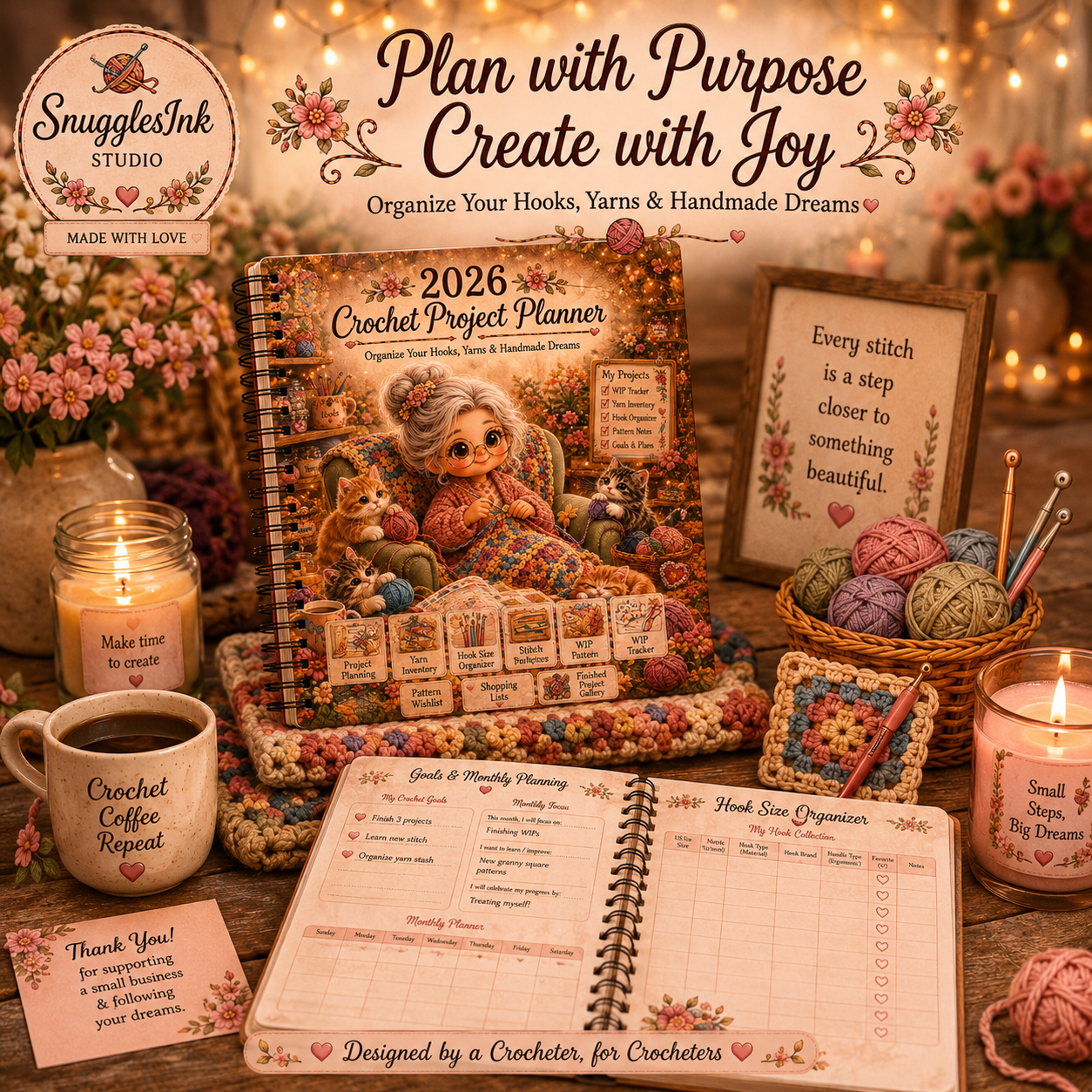 2026 Crochet Project Planner Printable | Crochet Journal | Yarn Inventory & Hook Organizer | WIP Tracker | Crochet Planner PDF | Instant Download