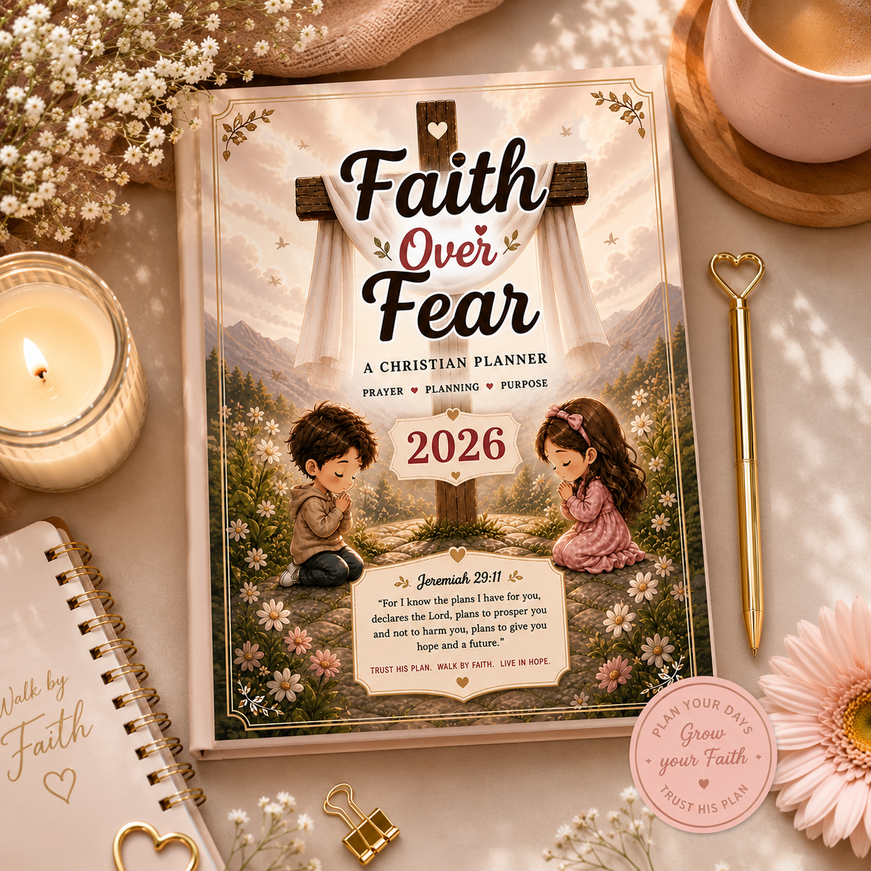 Faith Over Fear 2026 Christian Planner | Printable Daily Prayer Journal | Bible Study Planner | Instant PDF Download | Christian Digital Planner