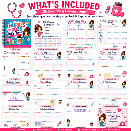 2026 Nurse Daily Planner | Printable & GoodNotes Digital Planner | Canva Editable | Instant Download