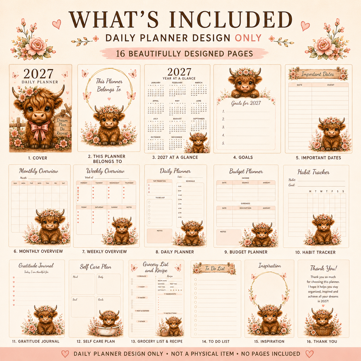 2027 Highland Cow Daily Planner – Printable Digital Planner