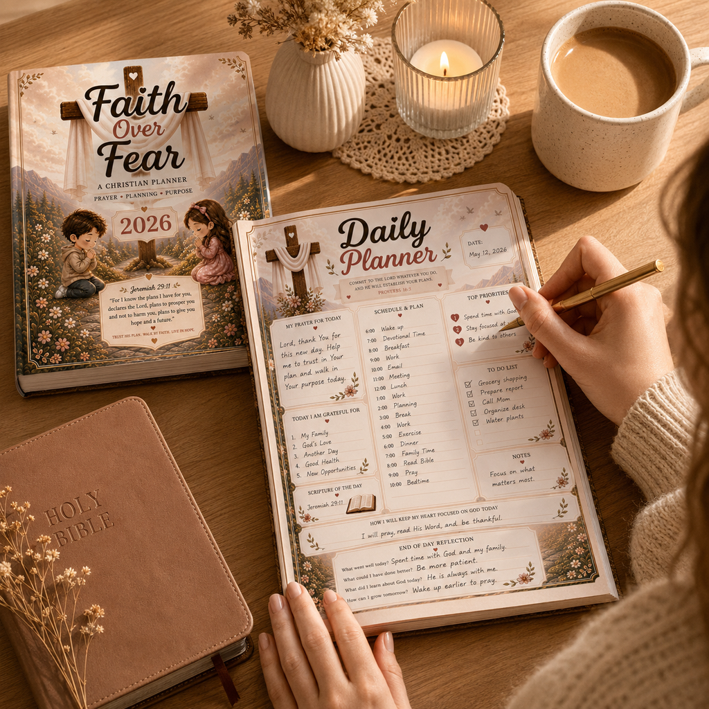 Faith Over Fear 2026 Christian Planner | Printable Daily Prayer Journal | Bible Study Planner | Instant PDF Download | Christian Digital Planner