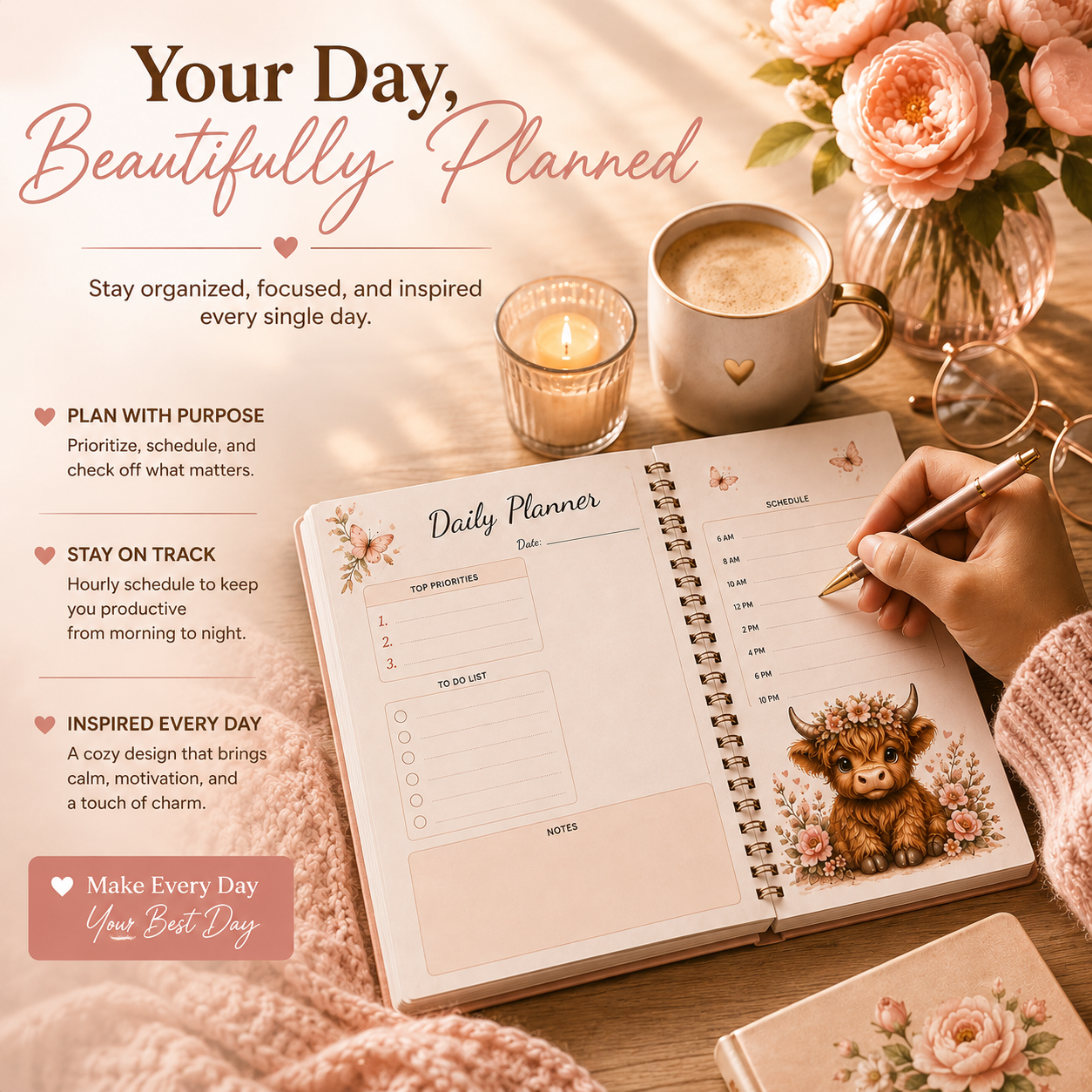 2027 Highland Cow Daily Planner – Printable Digital Planner