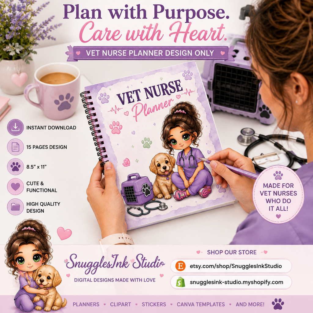 Vet Nurse Planner Design | Kawaii Veterinary Planner Cover | 15 Digital Pages | Instant Download