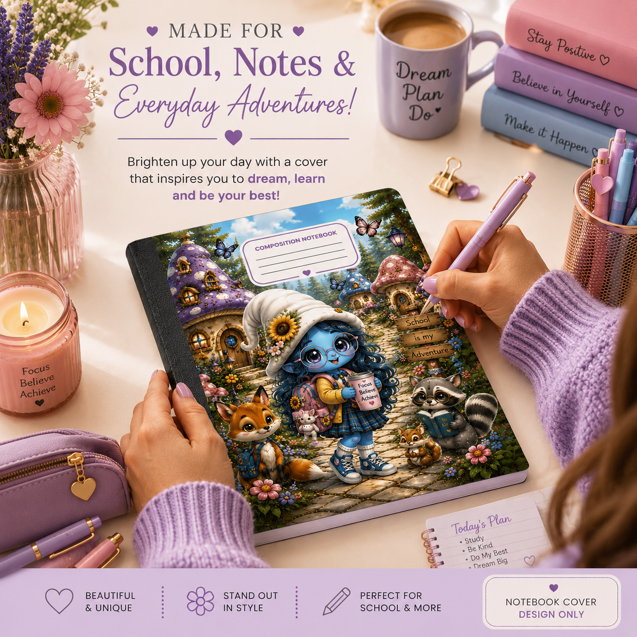 Magical Composition Notebook Cover Printable | Cute Fantasy School Notebook Cover | Kawaii Back to School Binder Cover | Instant Download PDF