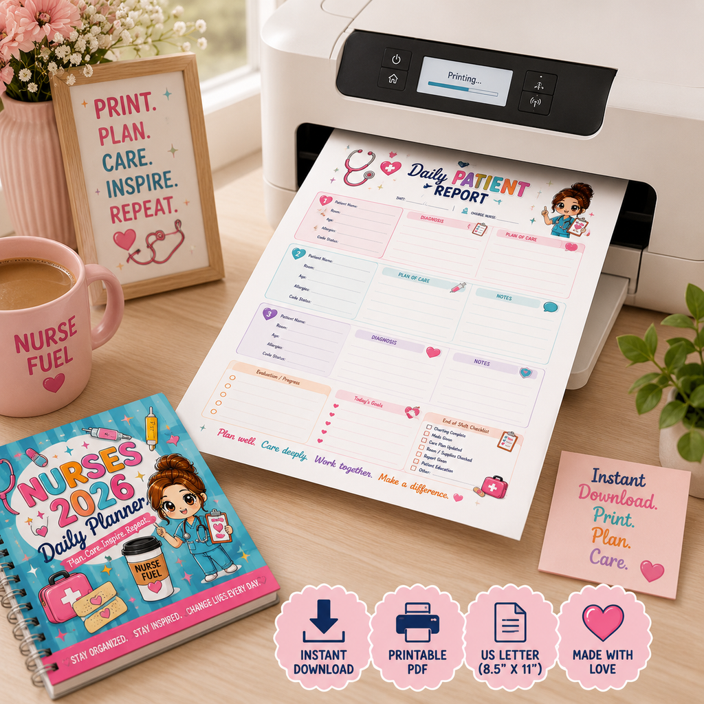 2026 Nurse Daily Planner | Printable & GoodNotes Digital Planner | Canva Editable | Instant Download