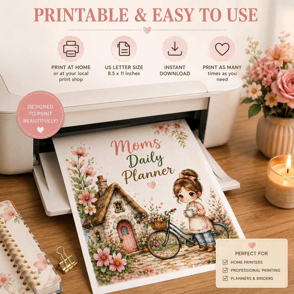 Moms Daily Planner Printable | Floral Daily Planner PDF | Instant Download | Printable Mom Organizer | US Letter | Digital Planner