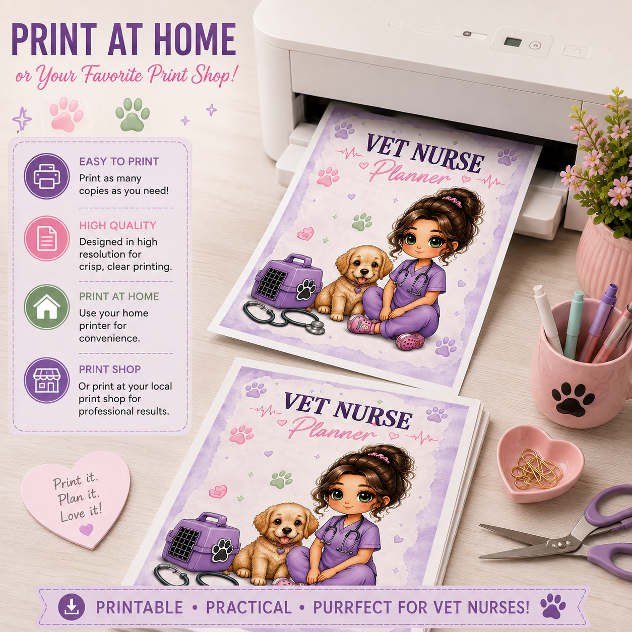Vet Nurse Planner Design | Kawaii Veterinary Planner Cover | 15 Digital Pages | Instant Download