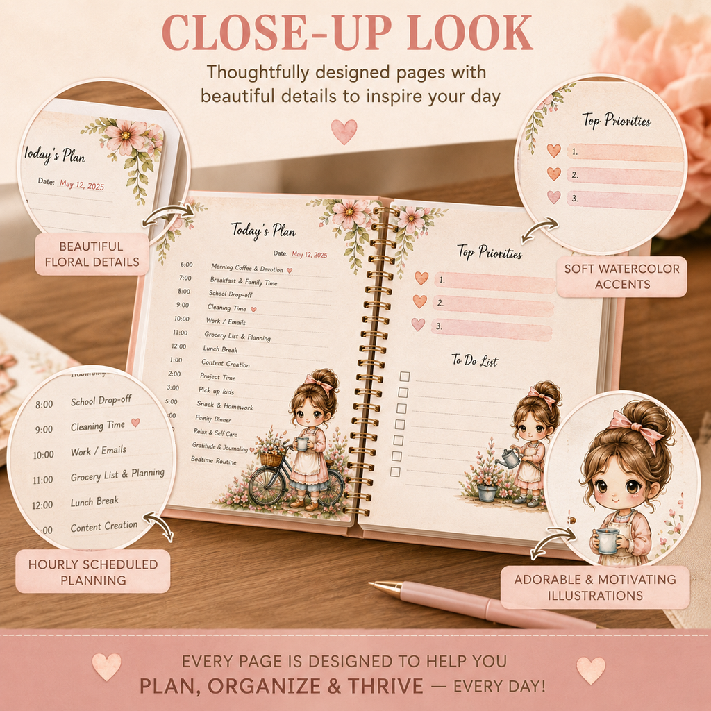 Moms Daily Planner Printable | Floral Daily Planner PDF | Instant Download | Printable Mom Organizer | US Letter | Digital Planner