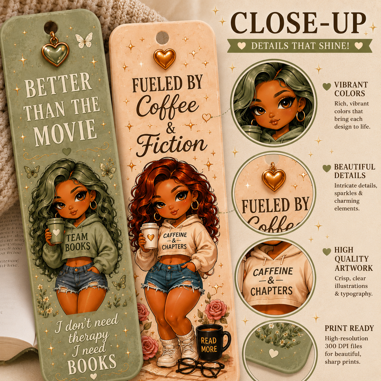 Baddie Bookmark Bundle | 8 Printable Cute Chibi Bookmarks | Instant Digital Download | PNG Bookmarks for Book Lovers