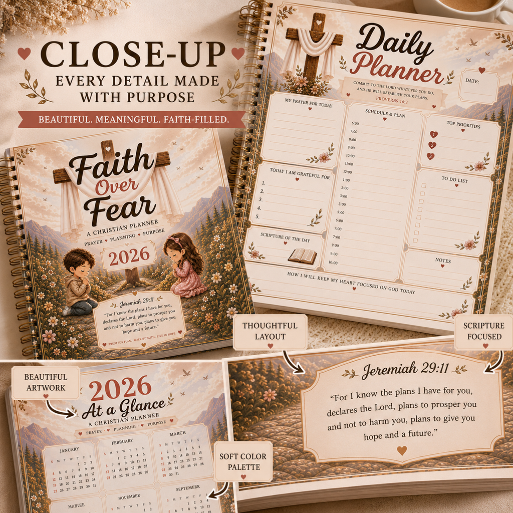 Faith Over Fear 2026 Christian Planner | Printable Daily Prayer Journal | Bible Study Planner | Instant PDF Download | Christian Digital Planner