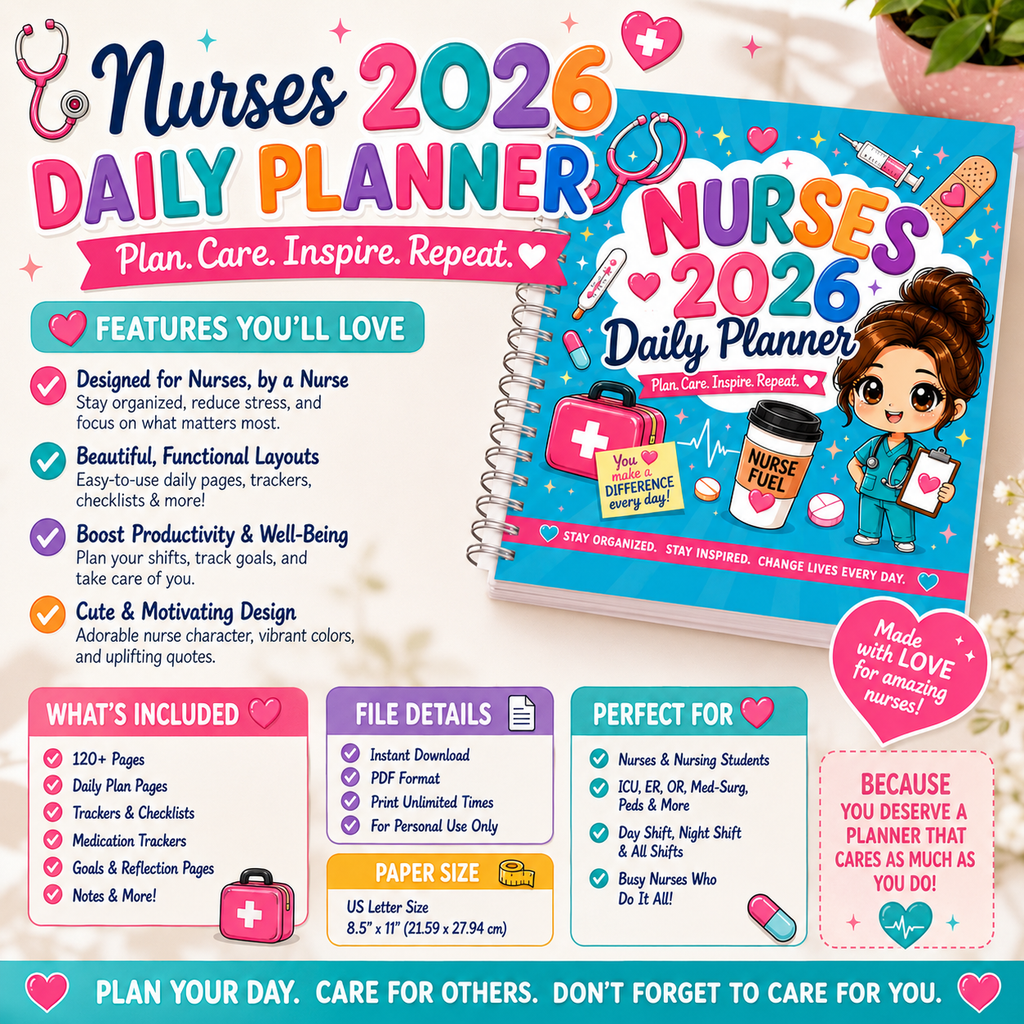 2026 Nurse Daily Planner | Printable & GoodNotes Digital Planner | Canva Editable | Instant Download