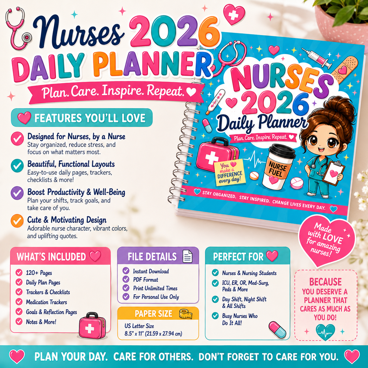 2026 Nurse Daily Planner | Printable & GoodNotes Digital Planner | Canva Editable | Instant Download
