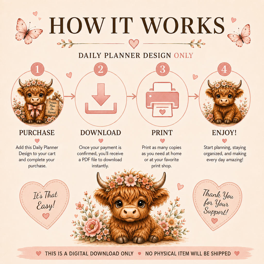 2027 Highland Cow Daily Planner – Printable Digital Planner