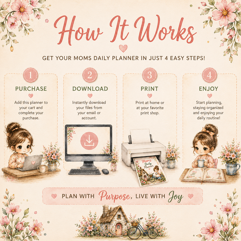 Moms Daily Planner Printable | Floral Daily Planner PDF | Instant Download | Printable Mom Organizer | US Letter | Digital Planner