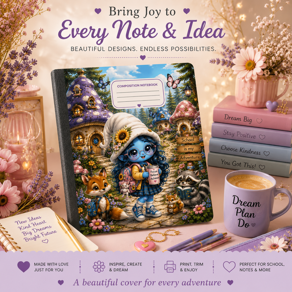 Magical Composition Notebook Cover Printable | Cute Fantasy School Notebook Cover | Kawaii Back to School Binder Cover | Instant Download PDF