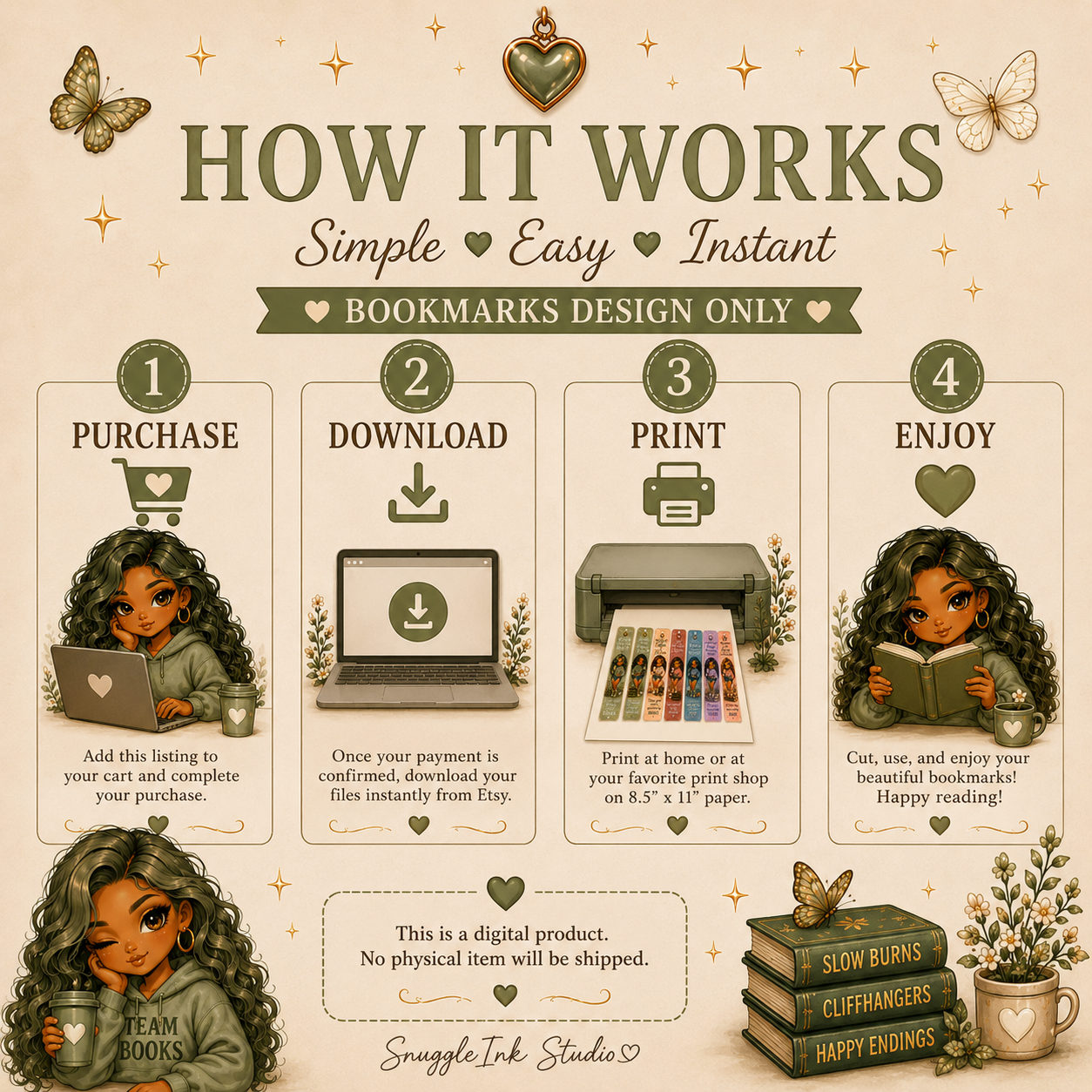 Baddie Bookmark Bundle | 8 Printable Cute Chibi Bookmarks | Instant Digital Download | PNG Bookmarks for Book Lovers