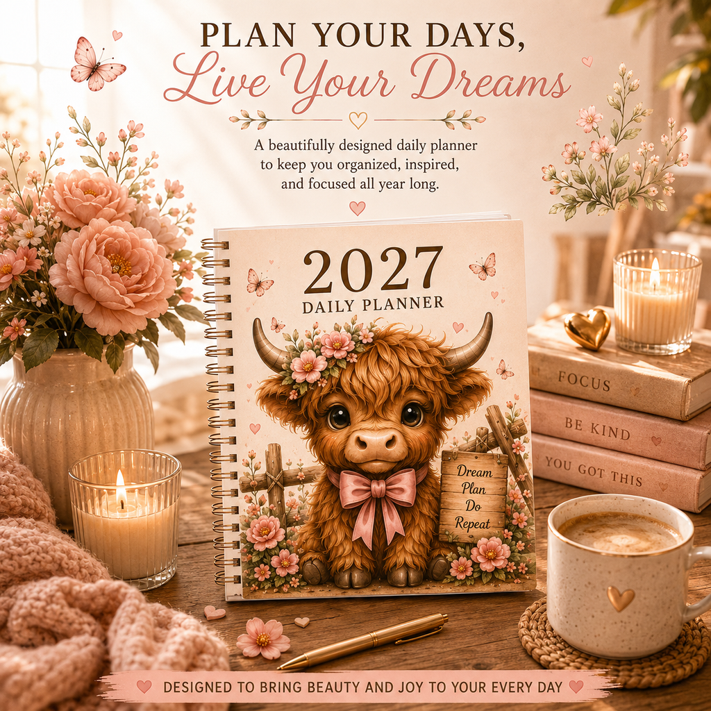 2027 Highland Cow Daily Planner – Printable Digital Planner