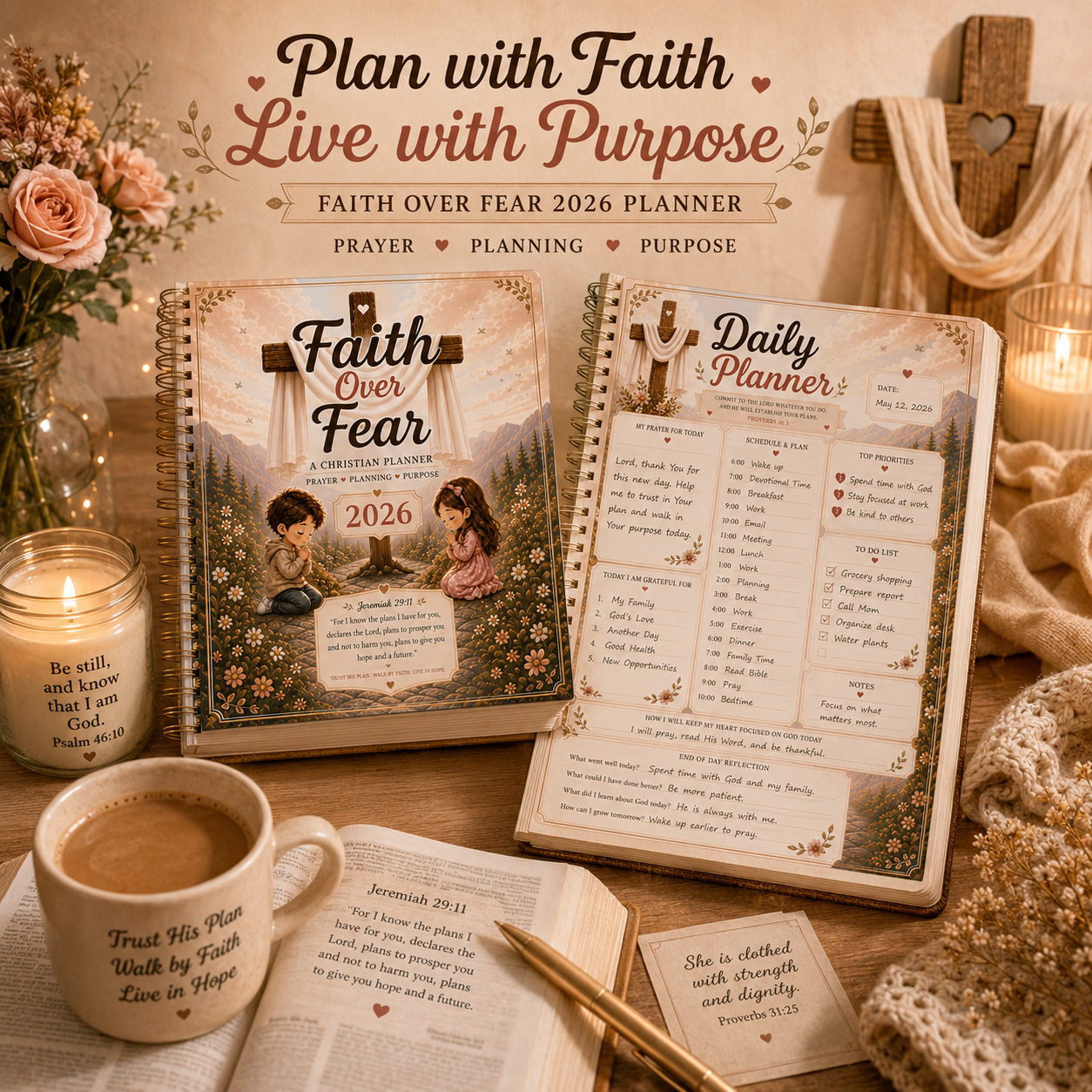 Faith Over Fear 2026 Christian Planner | Printable Daily Prayer Journal | Bible Study Planner | Instant PDF Download | Christian Digital Planner