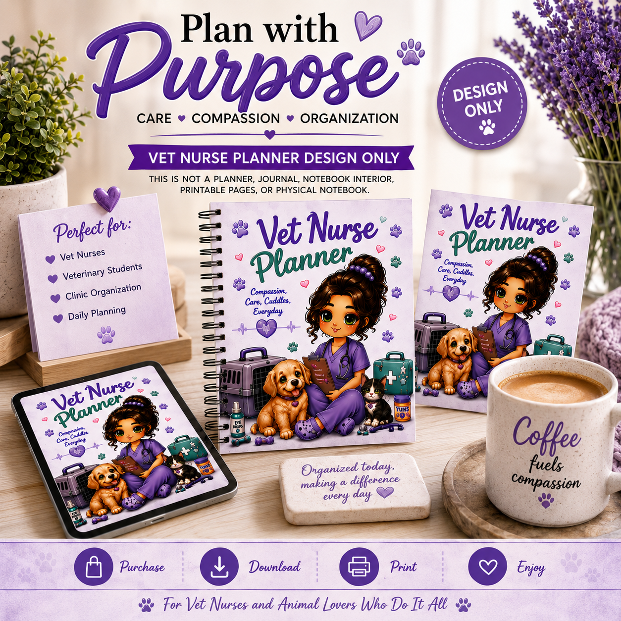 Vet Nurse Planner Design | Kawaii Veterinary Planner Cover | 15 Digital Pages | Instant Download